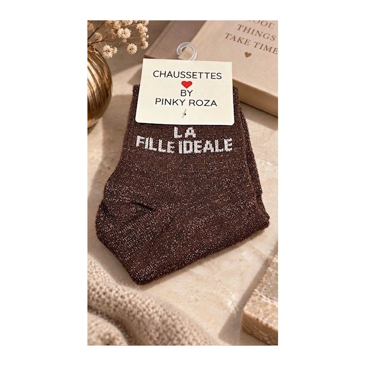 Chaussettes La Fille Idéale Marron à Paillettes | Socks Story