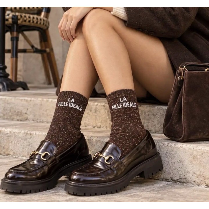 Chaussettes La Fille Idéale Marron à Paillettes | Socks Story