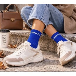 Chaussettes à paillettes « Connasse » – Bleu électrique