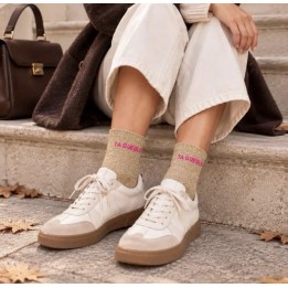 Chaussettes Ta Gueule beige à Paillettes | Socks Story