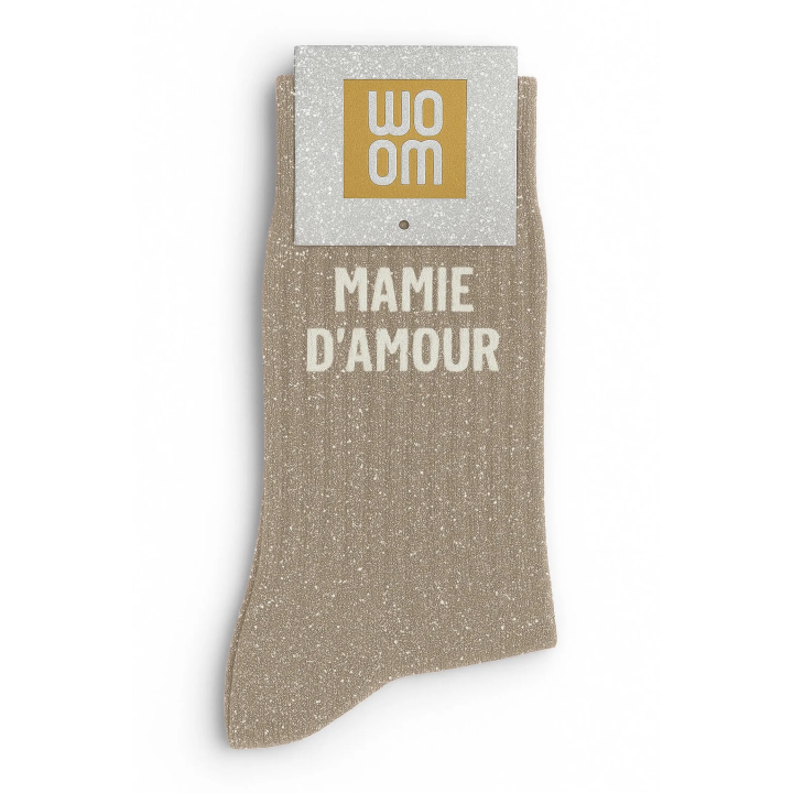Chaussettes Mamie d’amour pailletées beiges | Socks Story